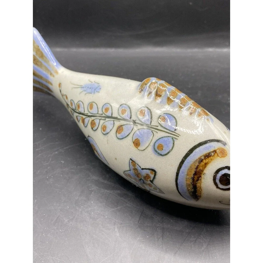 Mexican Art Pottery Ceramic Fish Signed 7” x 3.5” Tonala